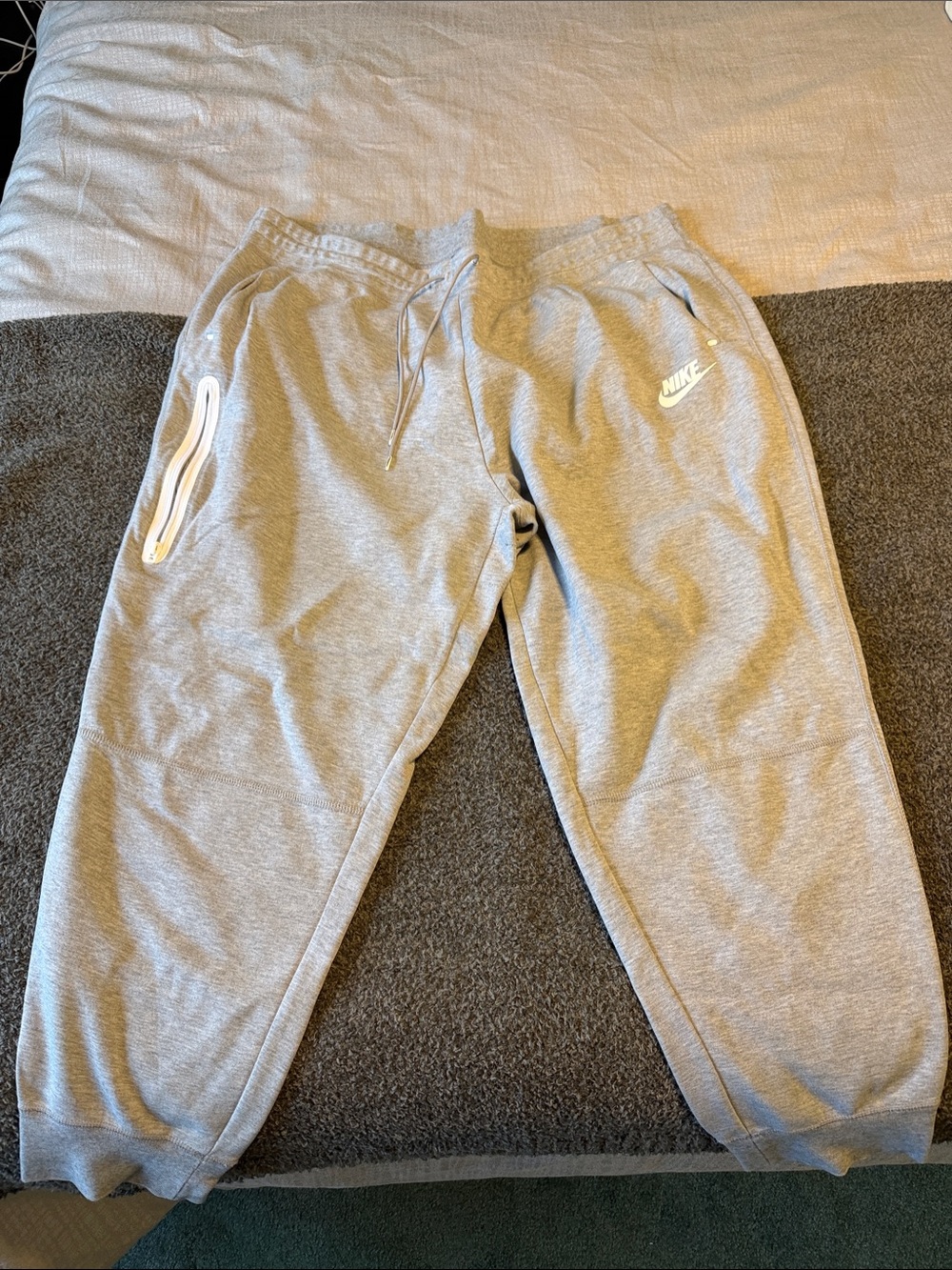Nike Women’s Light Gray Fleece Joggers with White Logo